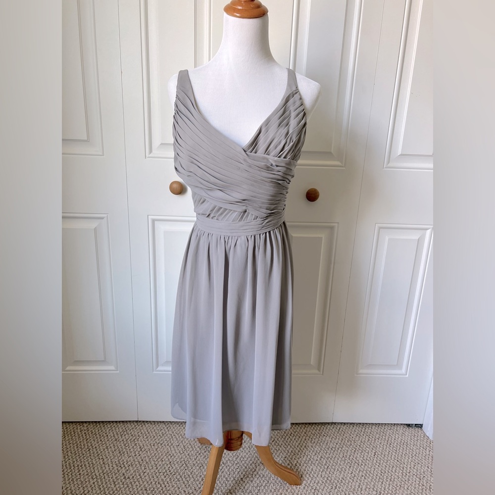 David’s Bridal mercury gray chiffon dress